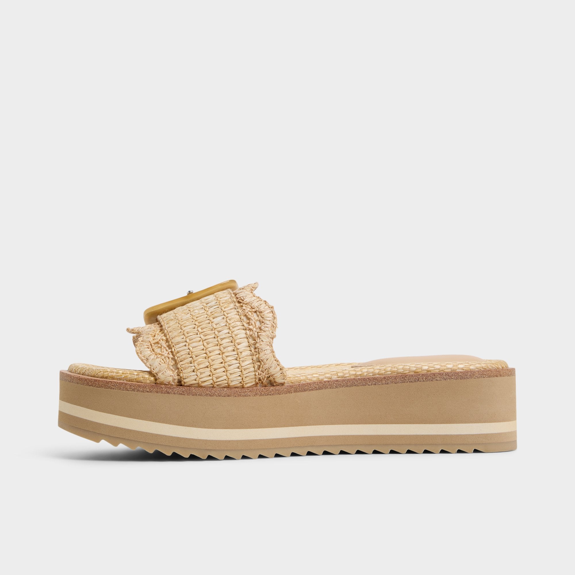 Wavynelly Light Beige Women's Flats - Slide sandal Platform