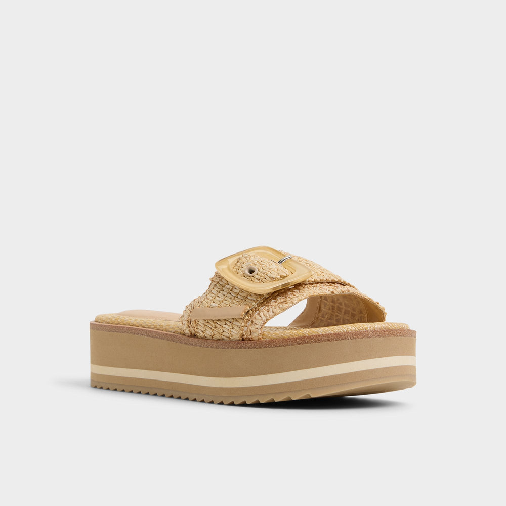 Wavynelly Light Beige Women's Flats - Slide sandal Platform