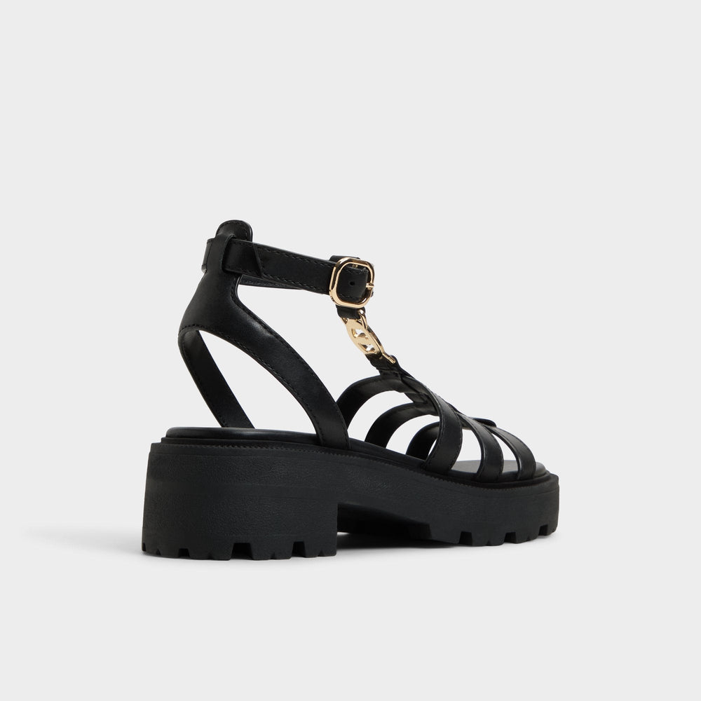 Lug sole Lamington Black Women's Strappy sandals - Gladiator sandal