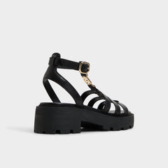 Lug sole Lamington Black Women's Strappy sandals - Gladiator sandal
