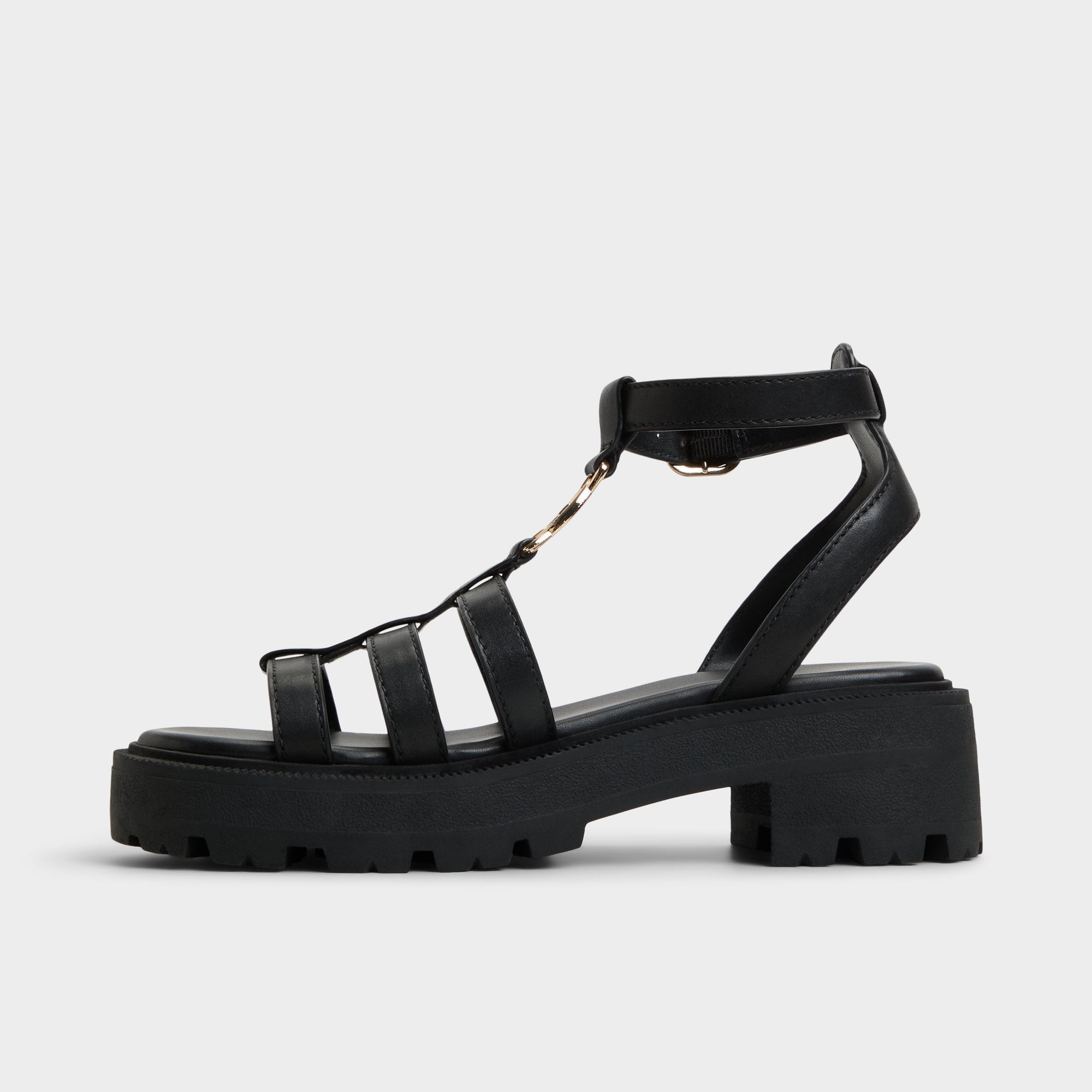 Lug sole Lamington Black Women's Strappy sandals - Gladiator sandal