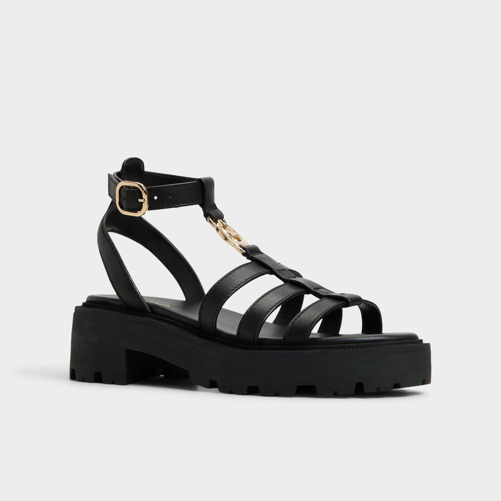 Lug sole Lamington Black Women's Strappy sandals - Gladiator sandal