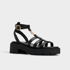 Lug sole Lamington Black Women's Strappy sandals - Gladiator sandal