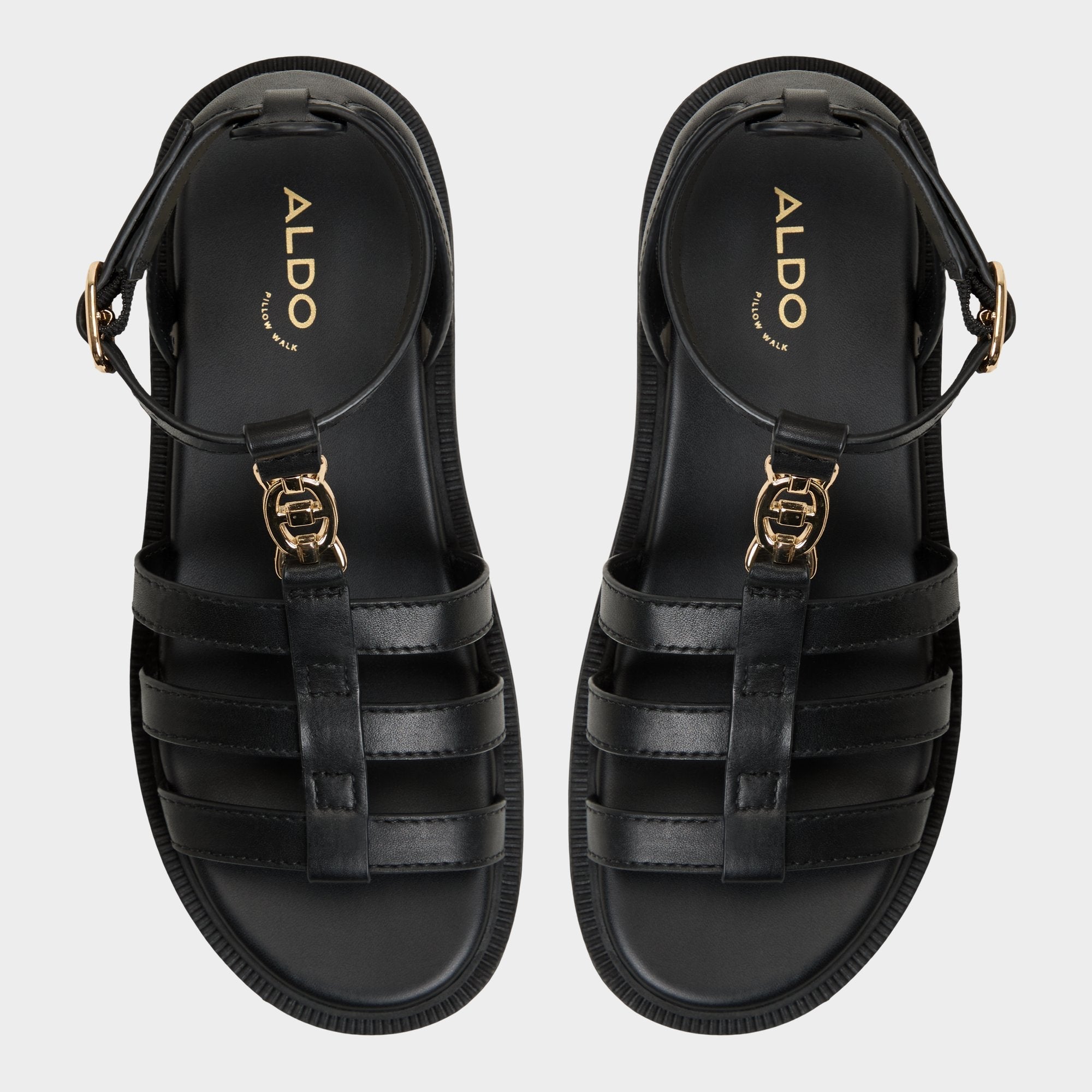 Lug sole Lamington Black Women's Strappy sandals - Gladiator sandal