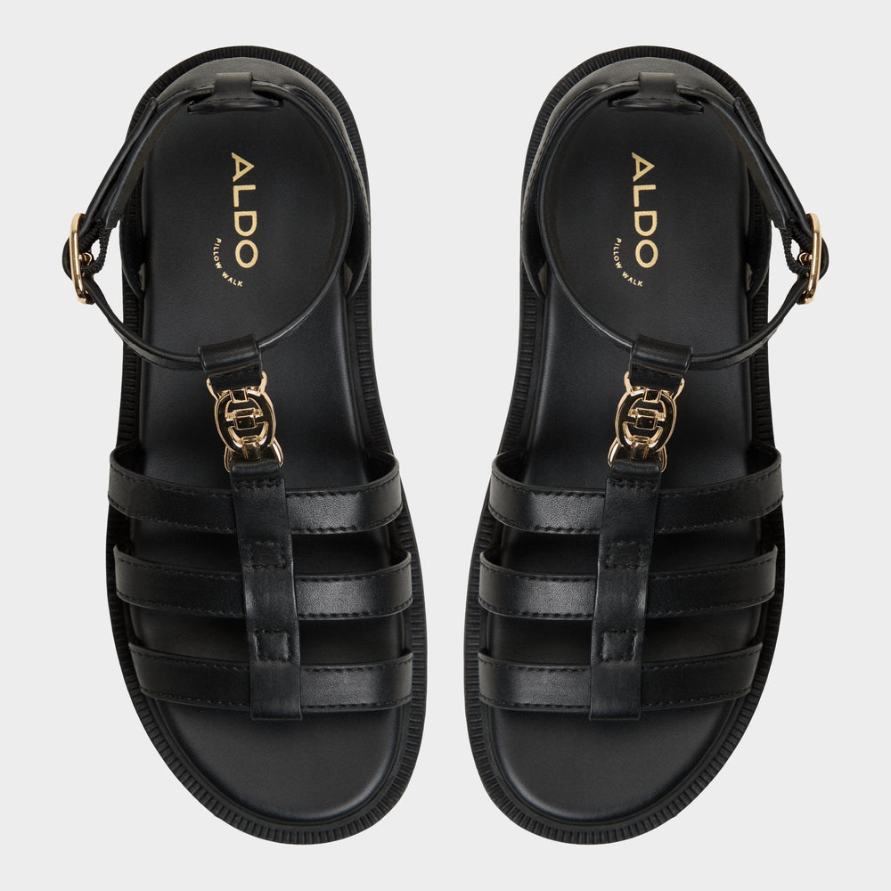 Lug sole Lamington Black Women's Strappy sandals - Gladiator sandal