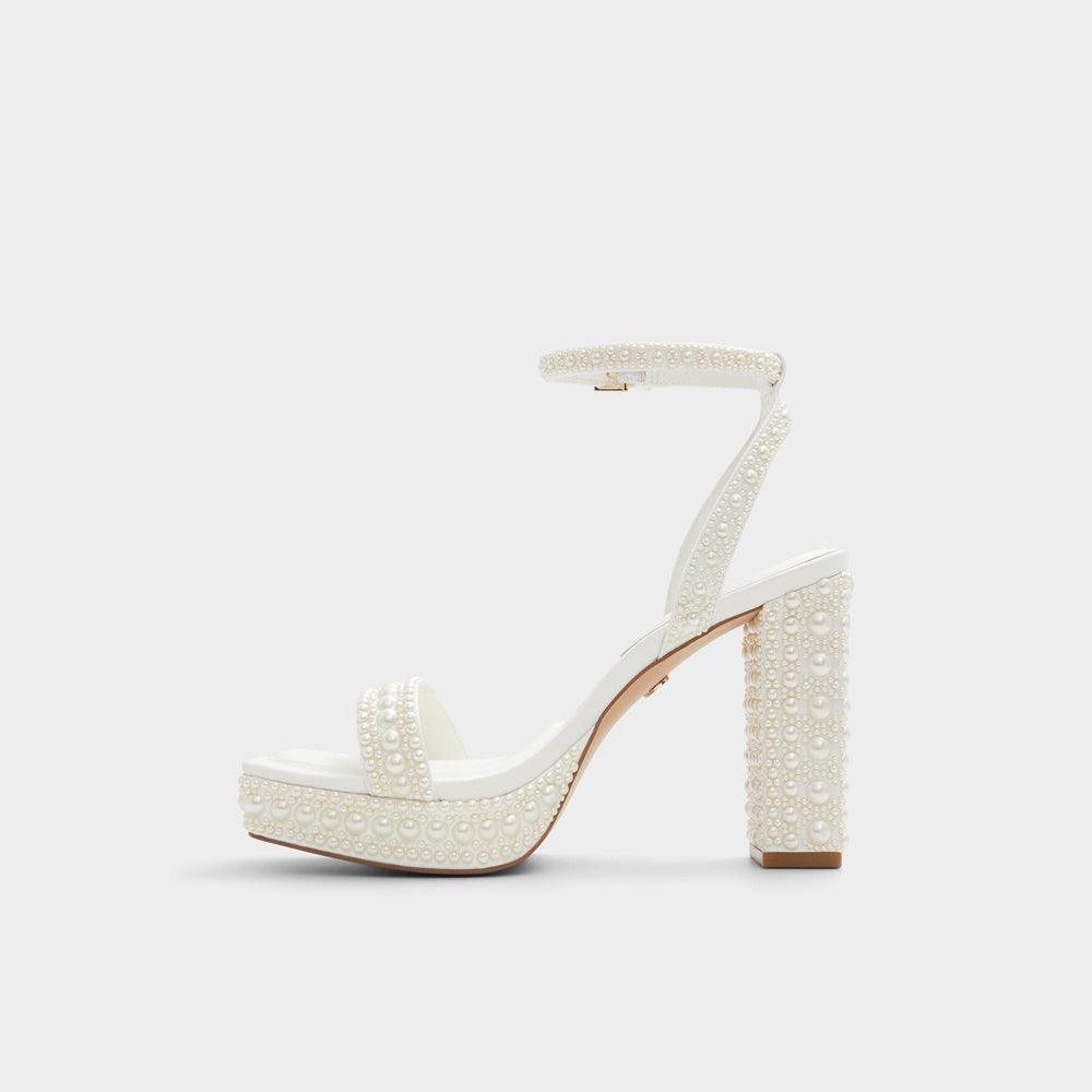 Lulu White Women's Strappy sandals - Strappy heeled sandal Block heel