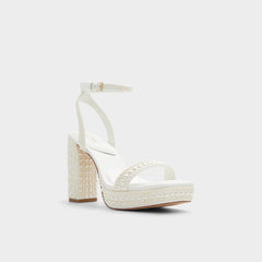 Lulu White Women's Strappy sandals - Strappy heeled sandal Block heel