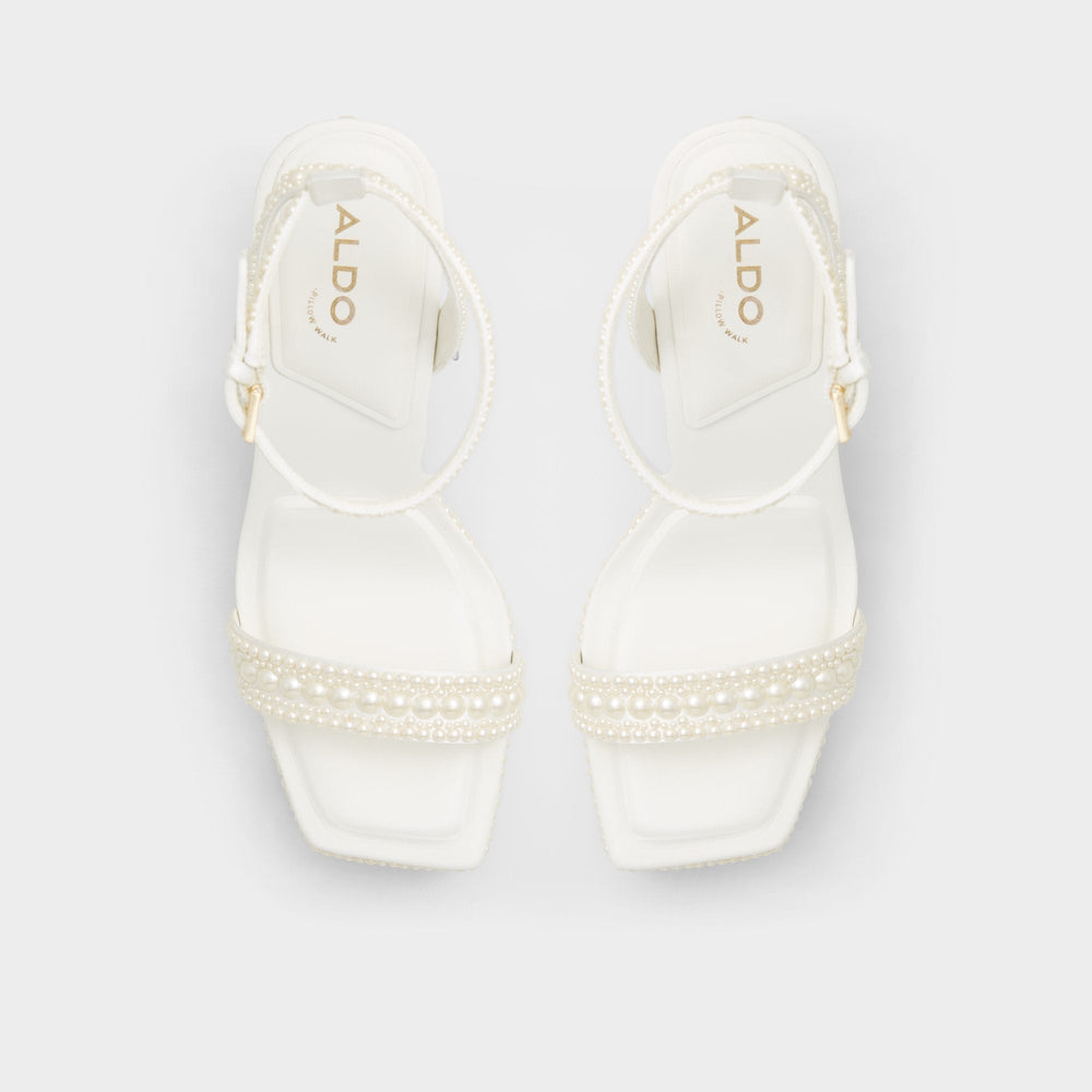 Lulu White Women's Strappy sandals - Strappy heeled sandal Block heel