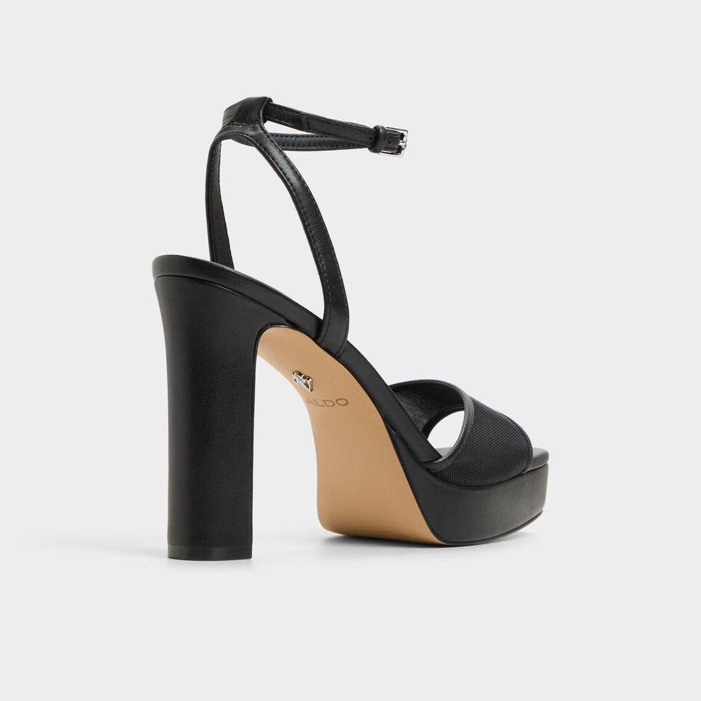 Chicglimmer Black Women's Platform sandals - Strappy heeled sandal Block heel