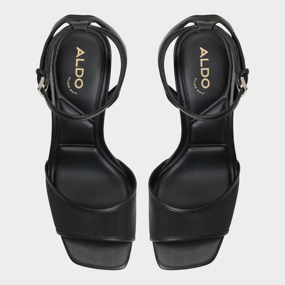 Chicglimmer Black Women's Platform sandals - Strappy heeled sandal Block heel