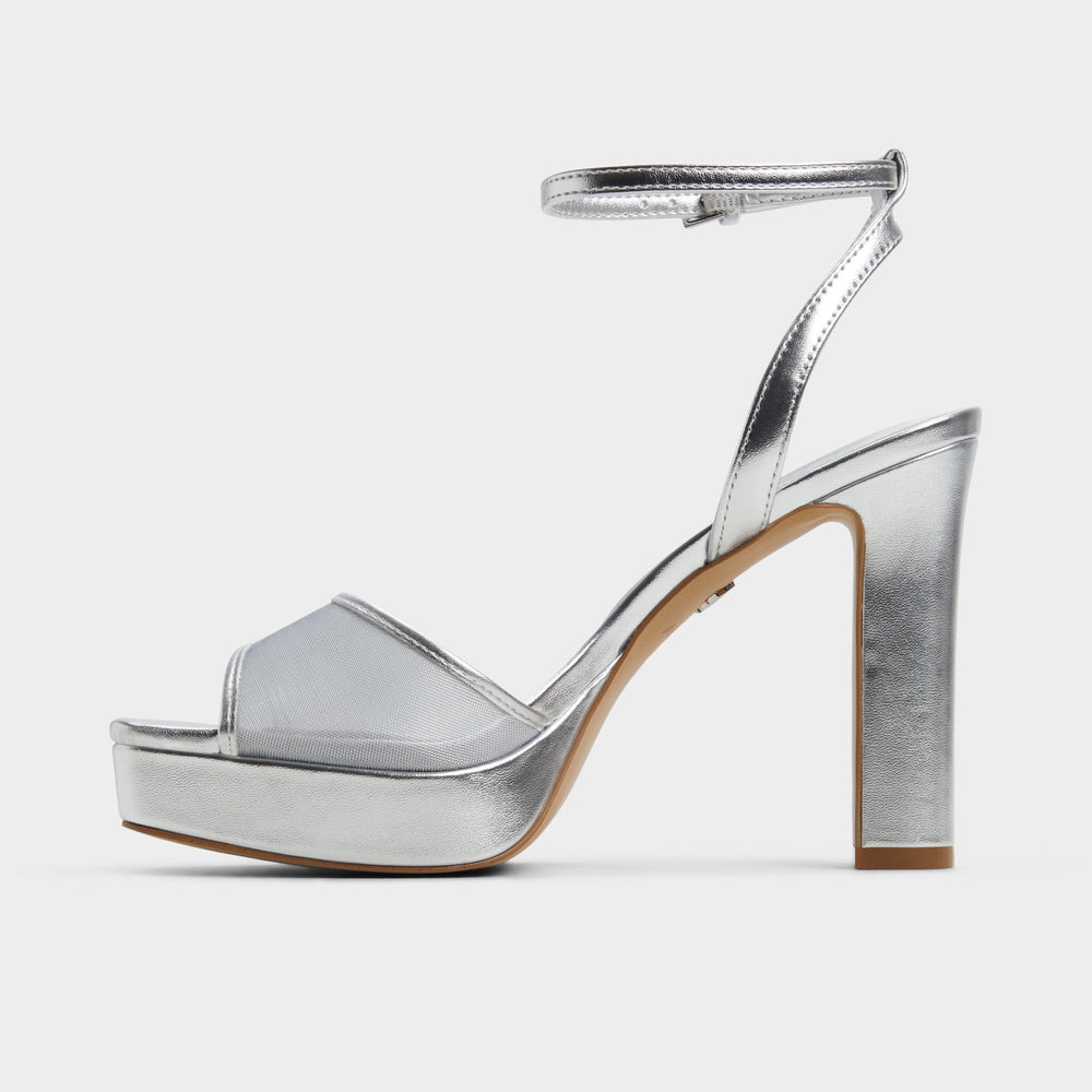 Block heel Chicglimmer Silver Women's Platform sandals - Strappy heeled sandal