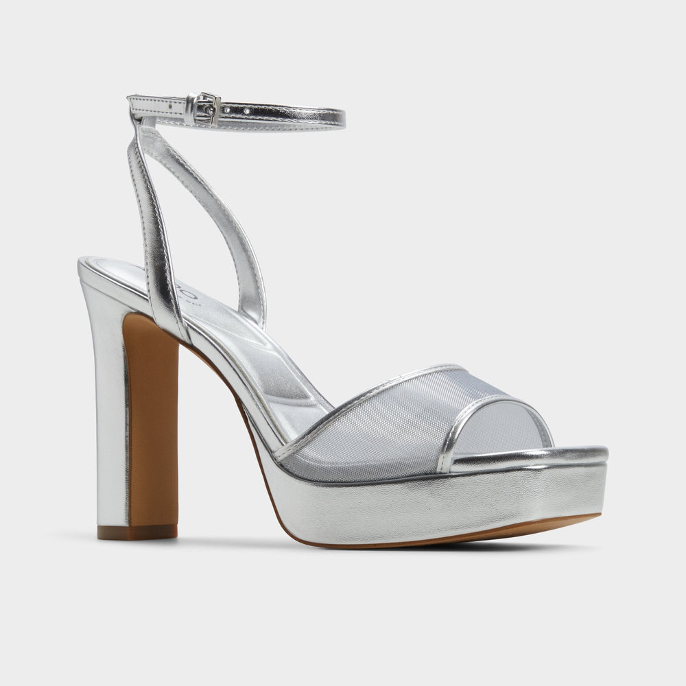 Block heel Chicglimmer Silver Women's Platform sandals - Strappy heeled sandal