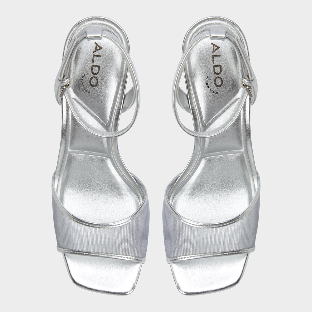 Block heel Chicglimmer Silver Women's Platform sandals - Strappy heeled sandal