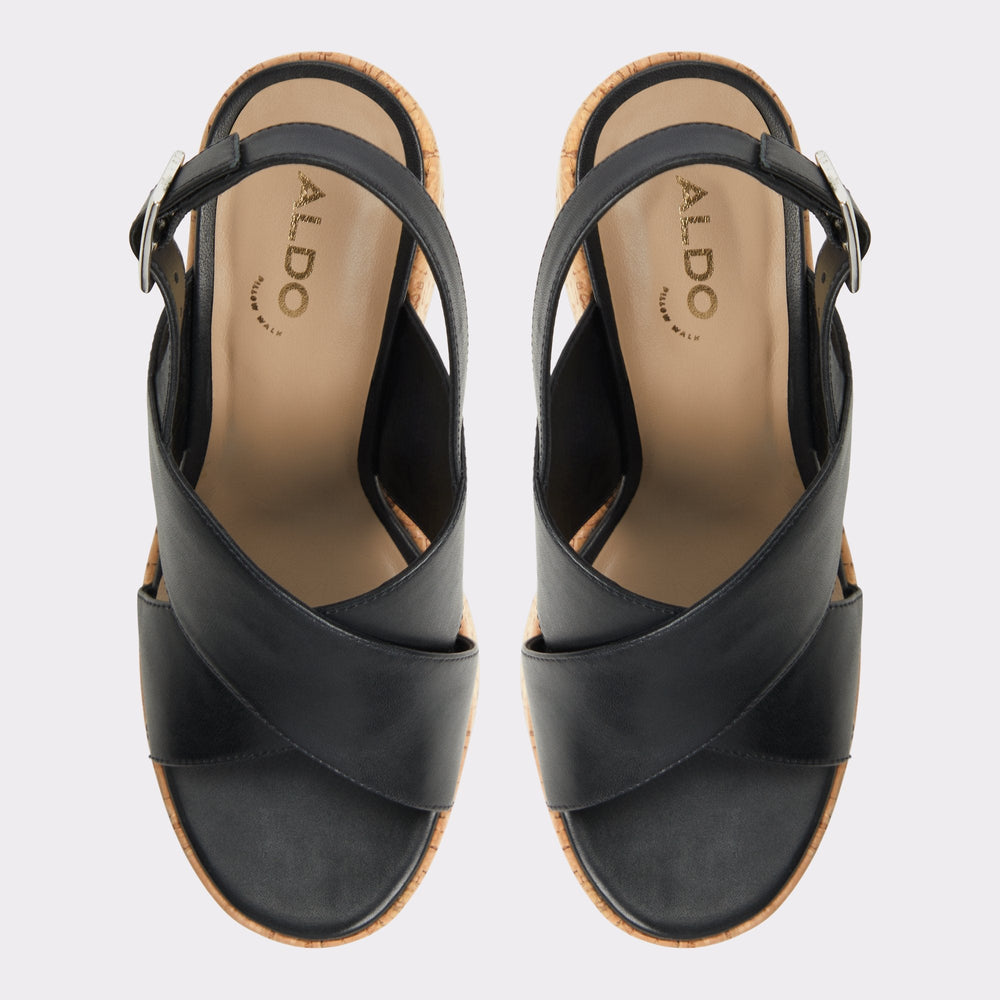 Sandcastle Black Women's Platform sandals - Strappy wedge sandal