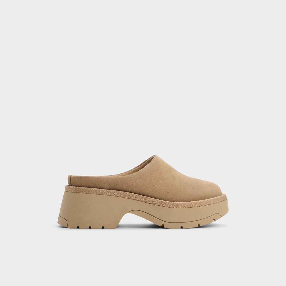 Lug sole Academia Beige Women's Cold Weather Shoes - Heeled mule