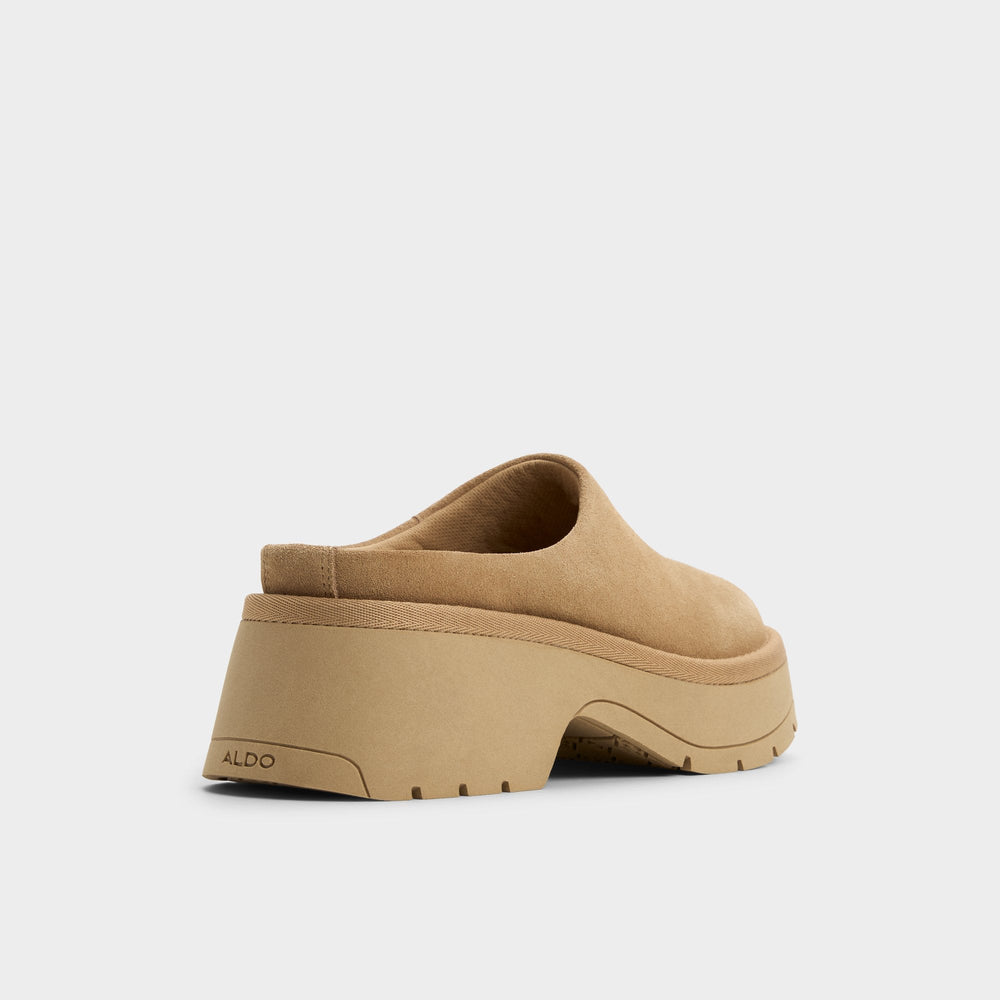 Lug sole Academia Beige Women's Cold Weather Shoes - Heeled mule