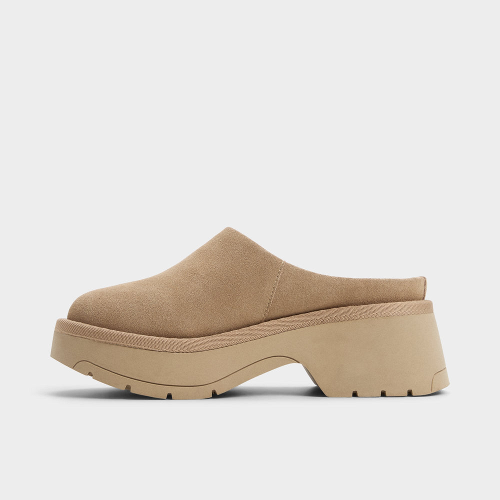 Lug sole Academia Beige Women's Cold Weather Shoes - Heeled mule