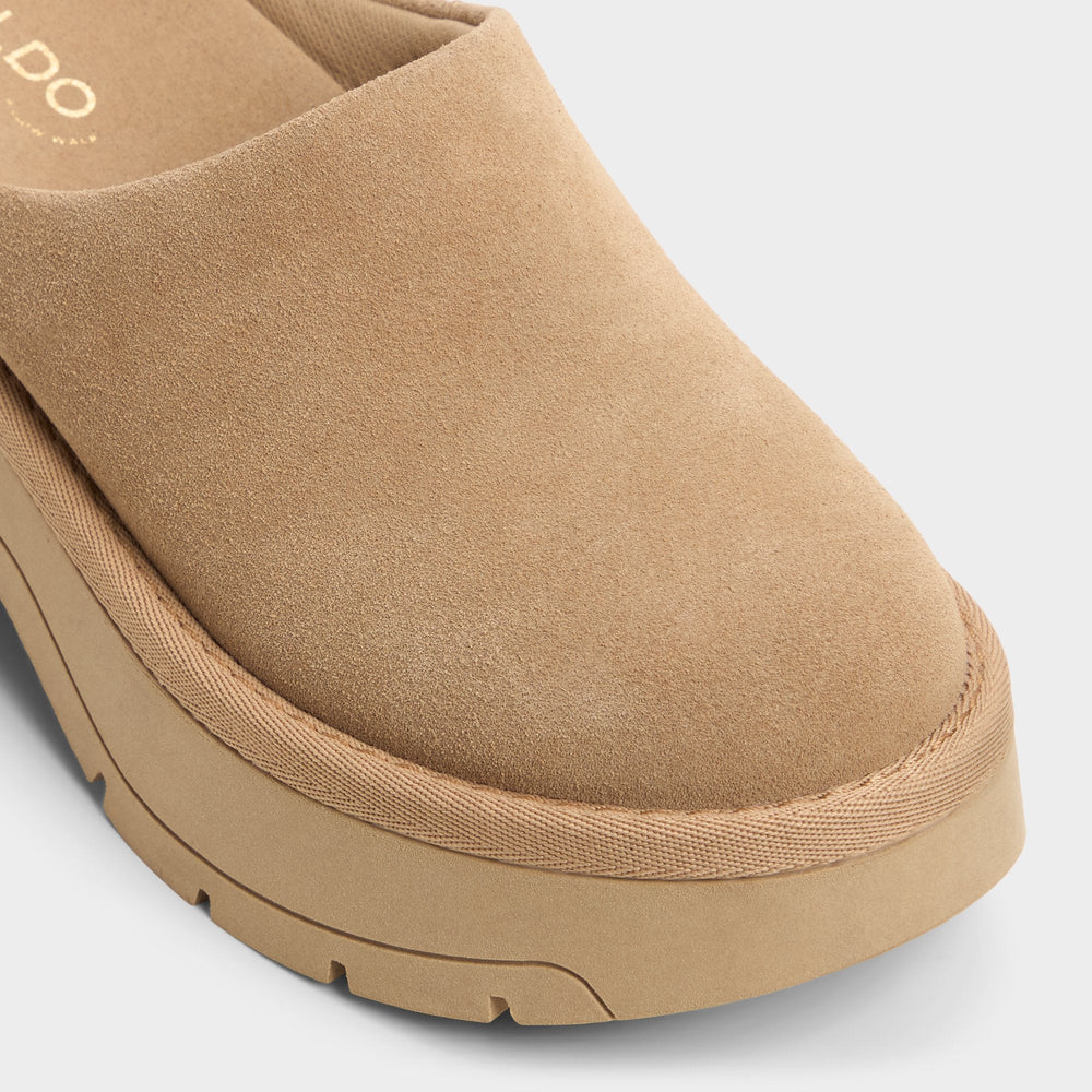 Lug sole Academia Beige Women's Cold Weather Shoes - Heeled mule