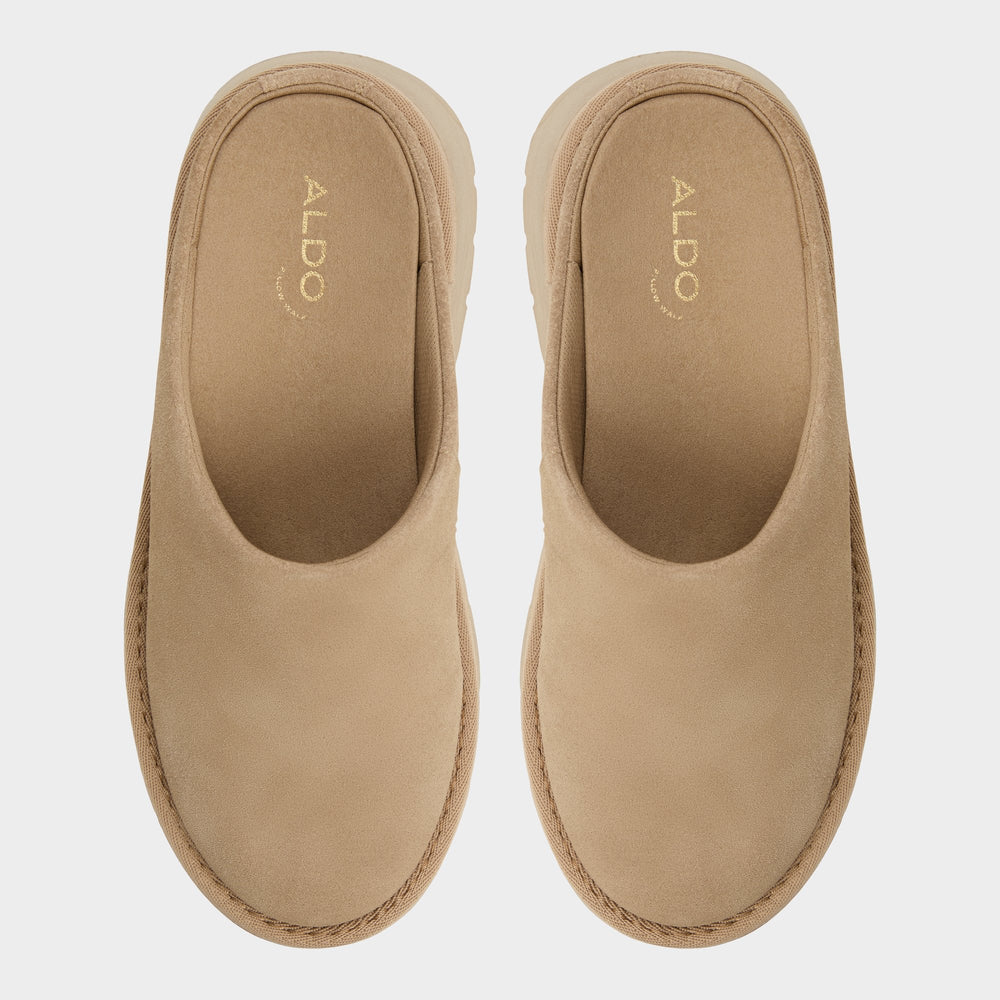 Lug sole Academia Beige Women's Cold Weather Shoes - Heeled mule