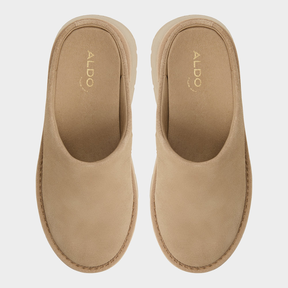 Lug sole Academia Beige Women's Cold Weather Shoes - Heeled mule