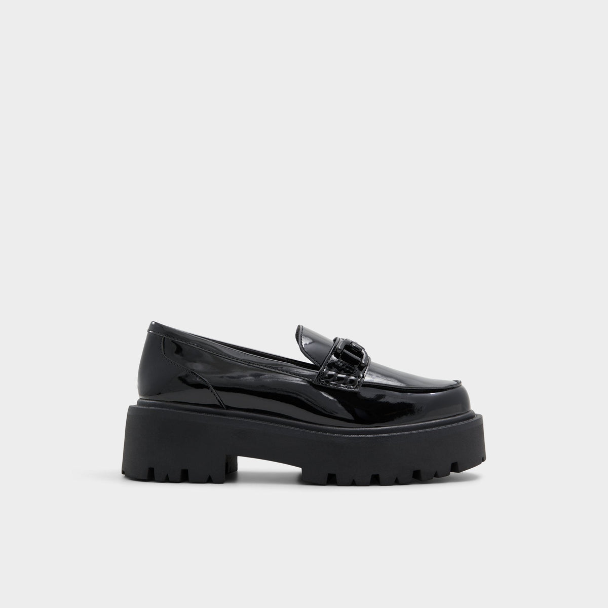 Lug sole Oneameth Black Synthetic Patent Women's Loafers & Oxfords - Loafer