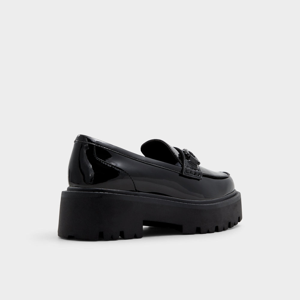 Lug sole Oneameth Black Synthetic Patent Women's Loafers & Oxfords - Loafer