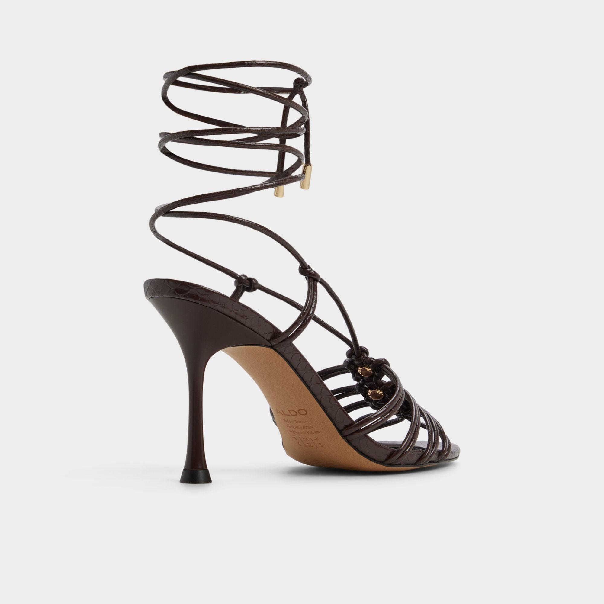 Stiletto heel Curacao in Dark Brown - Strappy heeled sandal