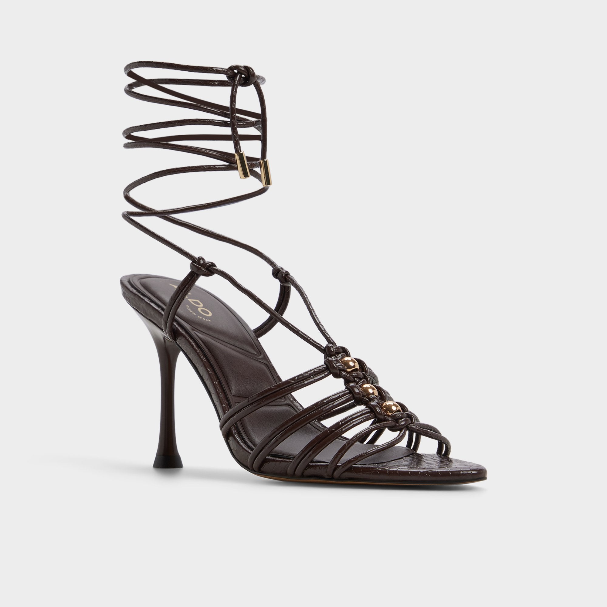 Stiletto heel Curacao in Dark Brown - Strappy heeled sandal