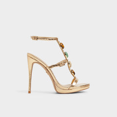 Opalia Gold Women's Strappy sandals - Strappy heeled sandal Platform