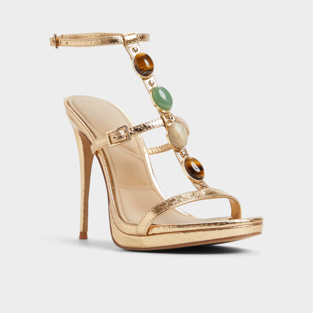 Opalia Gold Women's Strappy sandals - Strappy heeled sandal Platform