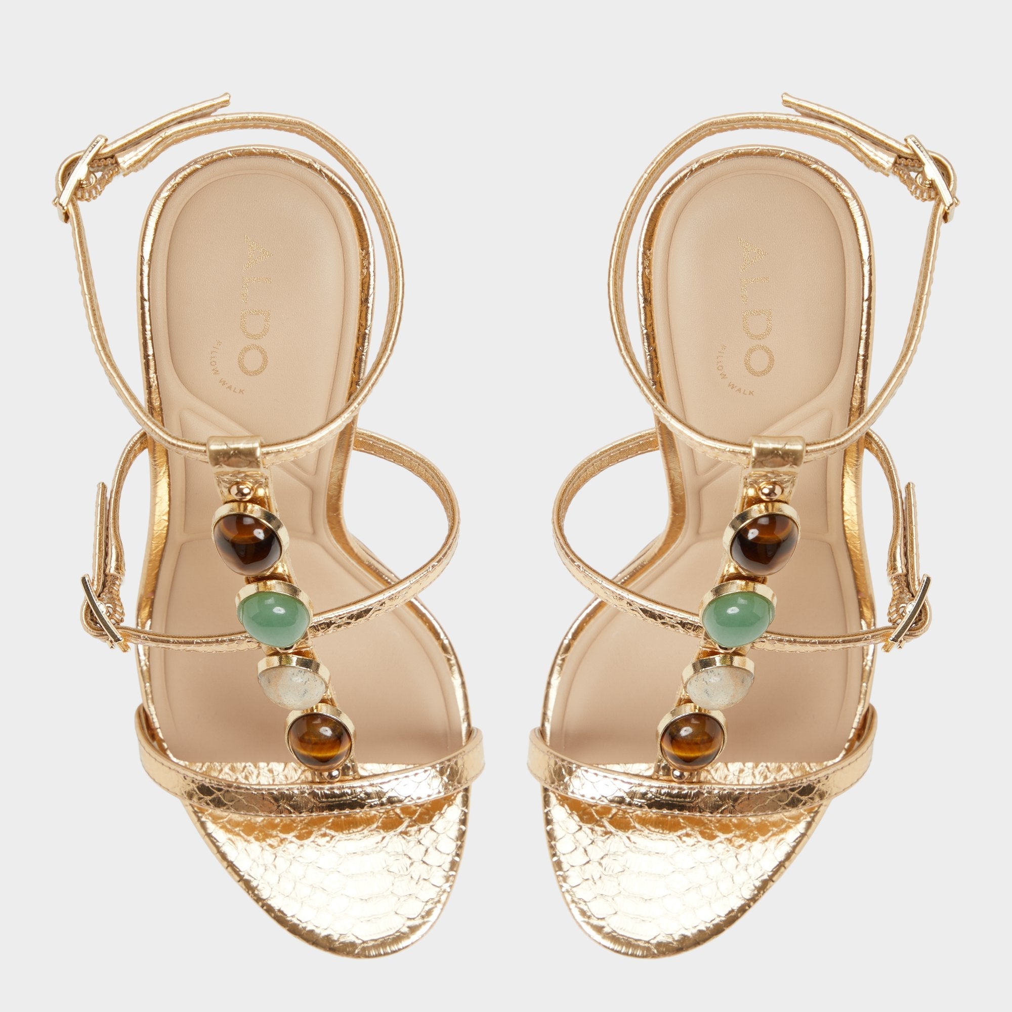 Opalia Gold Women's Strappy sandals - Strappy heeled sandal Platform