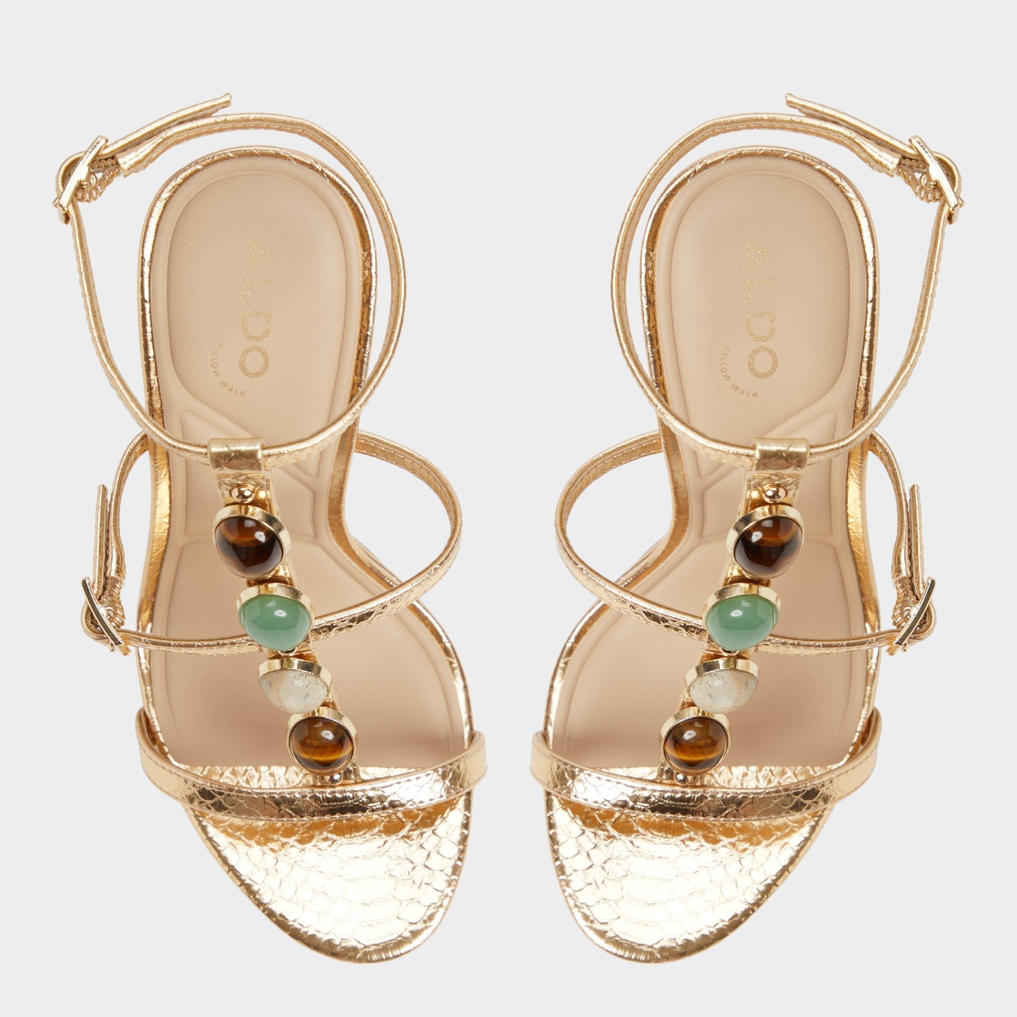Opalia Gold Women's Strappy sandals - Strappy heeled sandal Platform