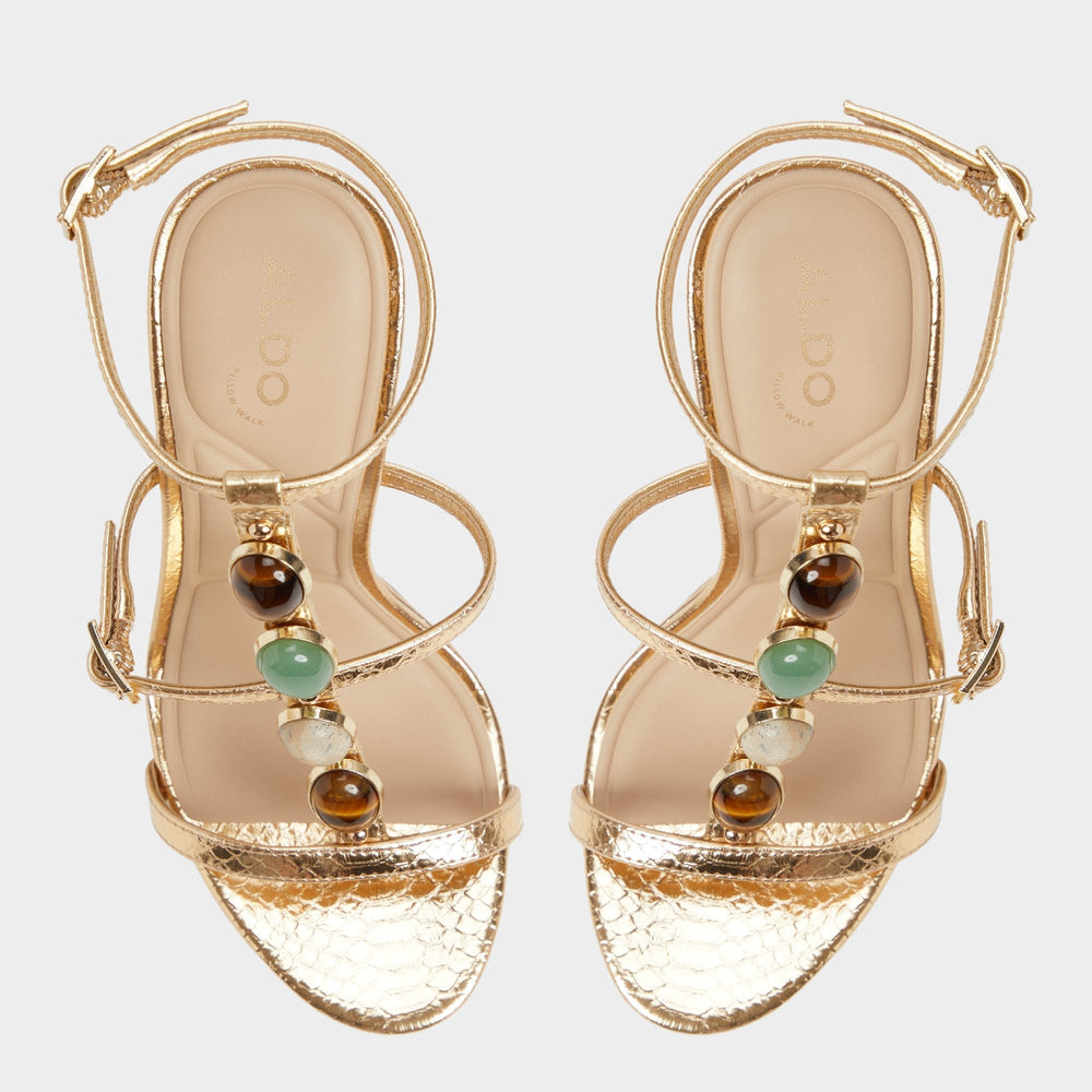 Opalia Gold Women's Strappy sandals - Strappy heeled sandal Platform
