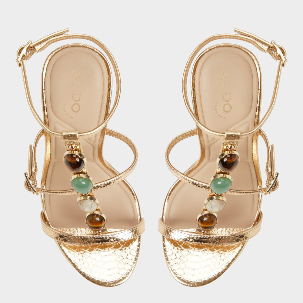 Opalia Gold Women's Strappy sandals - Strappy heeled sandal Platform