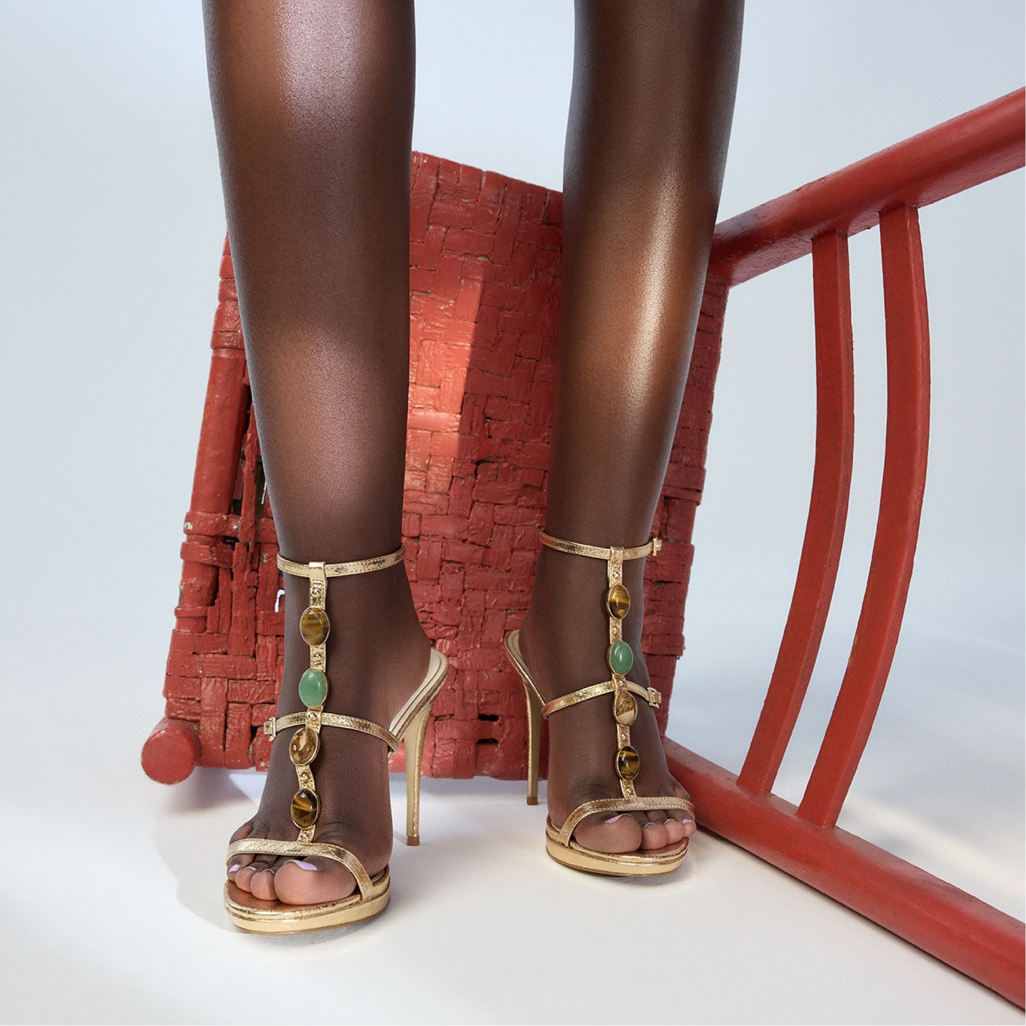 Opalia Gold Women's Strappy sandals - Strappy heeled sandal Platform