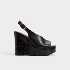 Tatianah in Black - Sling back heeled sandal Wedge heel