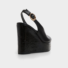 Tatianah in Black - Sling back heeled sandal Wedge heel