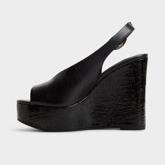 Tatianah in Black - Sling back heeled sandal Wedge heel