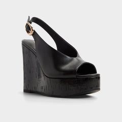 Tatianah in Black - Sling back heeled sandal Wedge heel