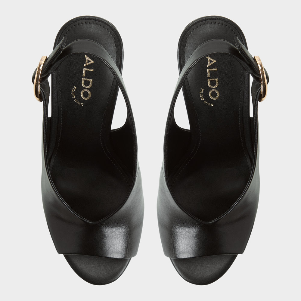Tatianah in Black - Sling back heeled sandal Wedge heel