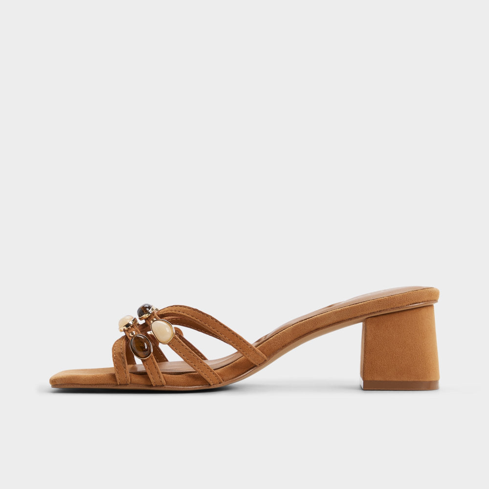 Block heel Jemstone in Medium Brown - Strappy heeled sandal