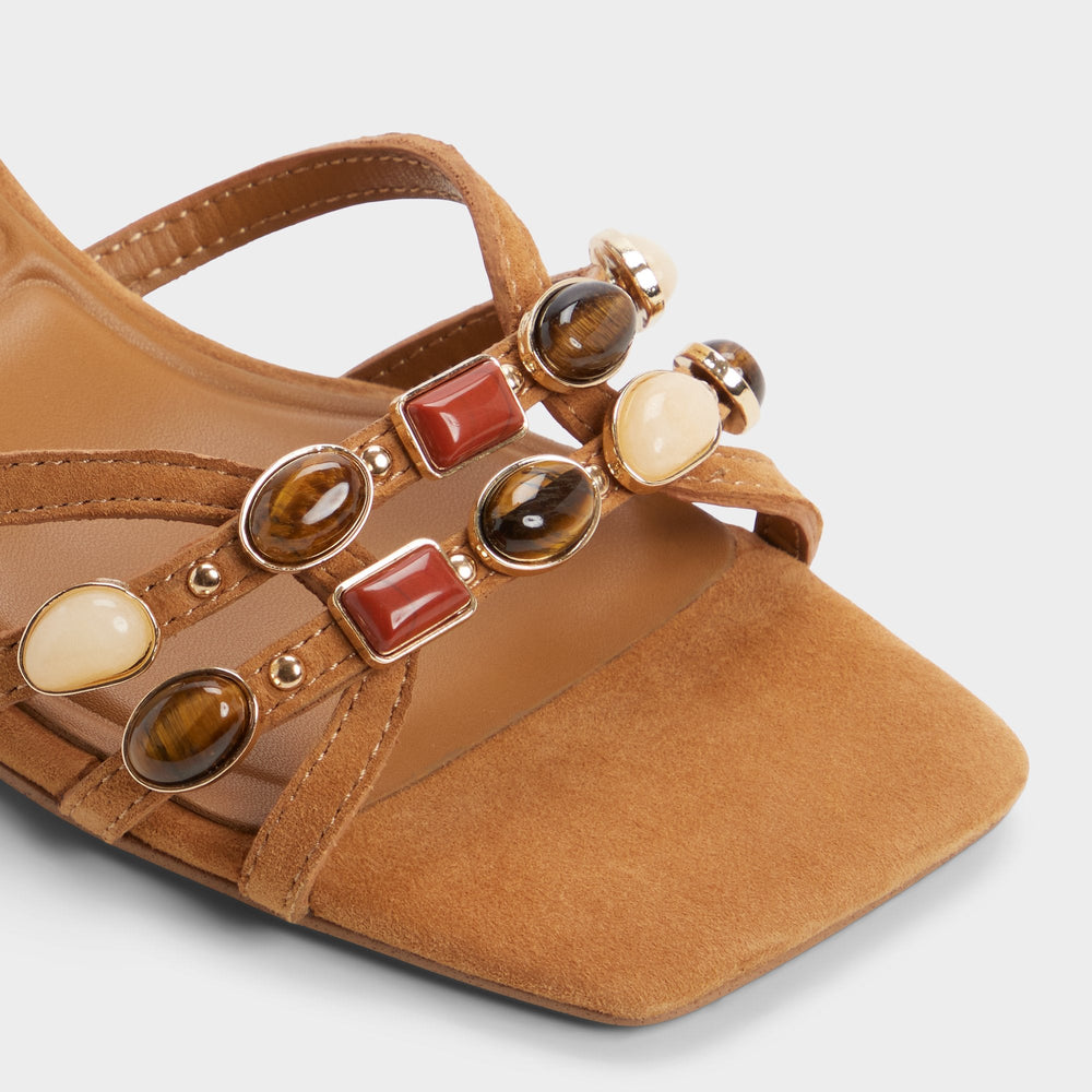 Block heel Jemstone in Medium Brown - Strappy heeled sandal