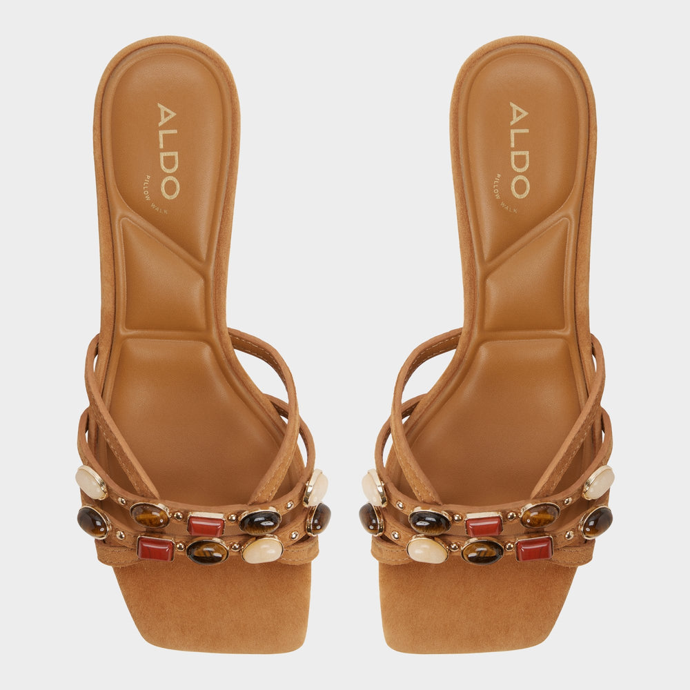 Block heel Jemstone in Medium Brown - Strappy heeled sandal