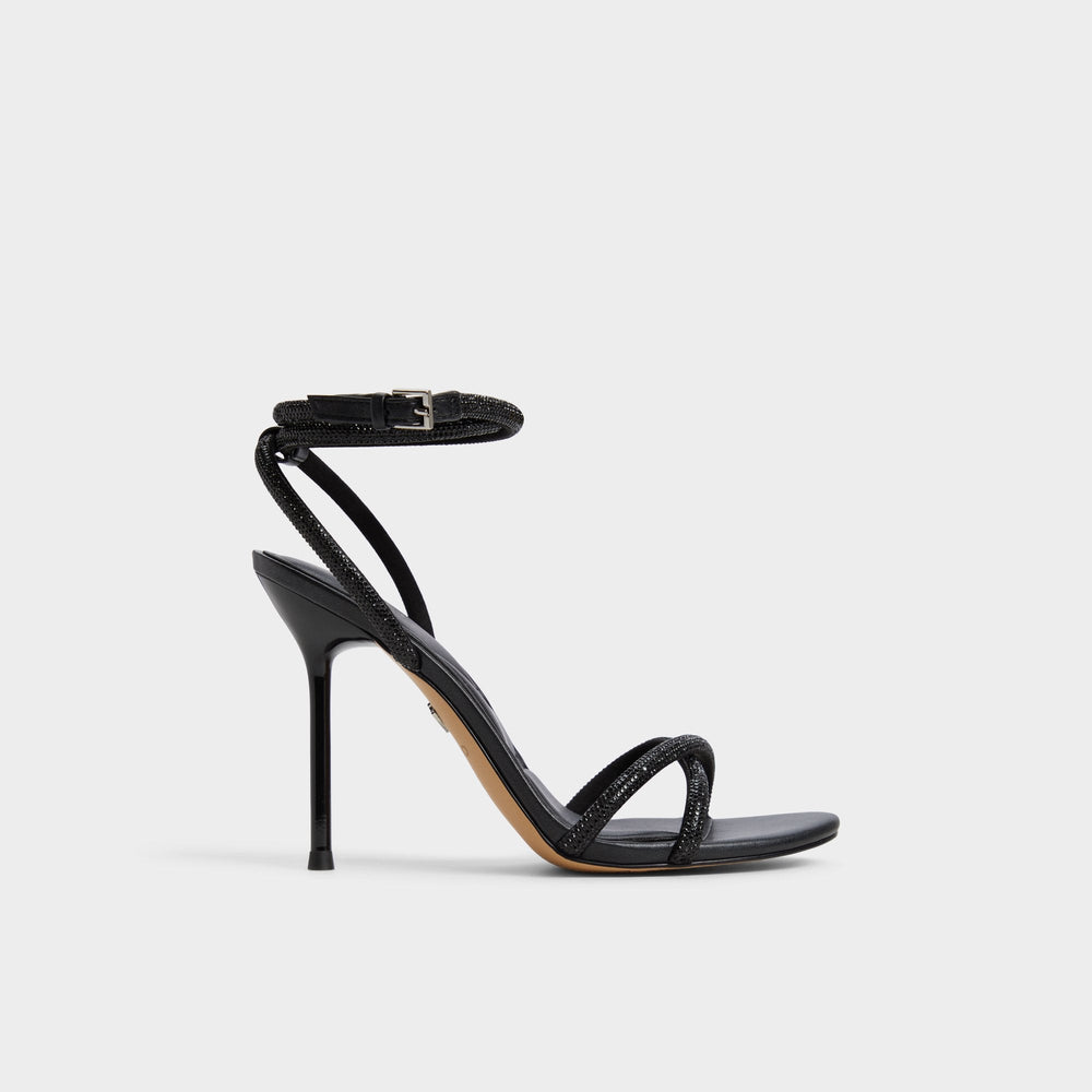 Manaelden Black Women's Strappy sandals - Strappy heeled sandal Stiletto heel