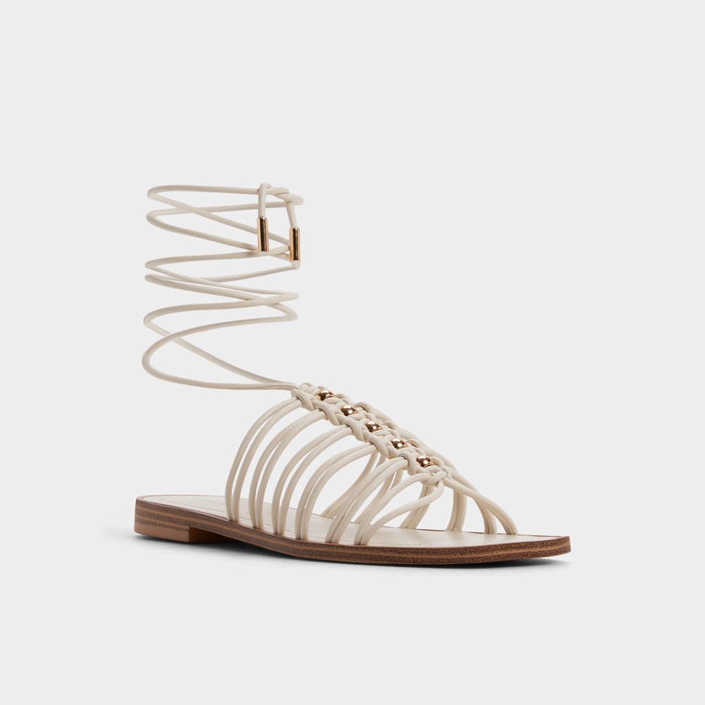 Unoma in White Bone - Strappy flat sandal