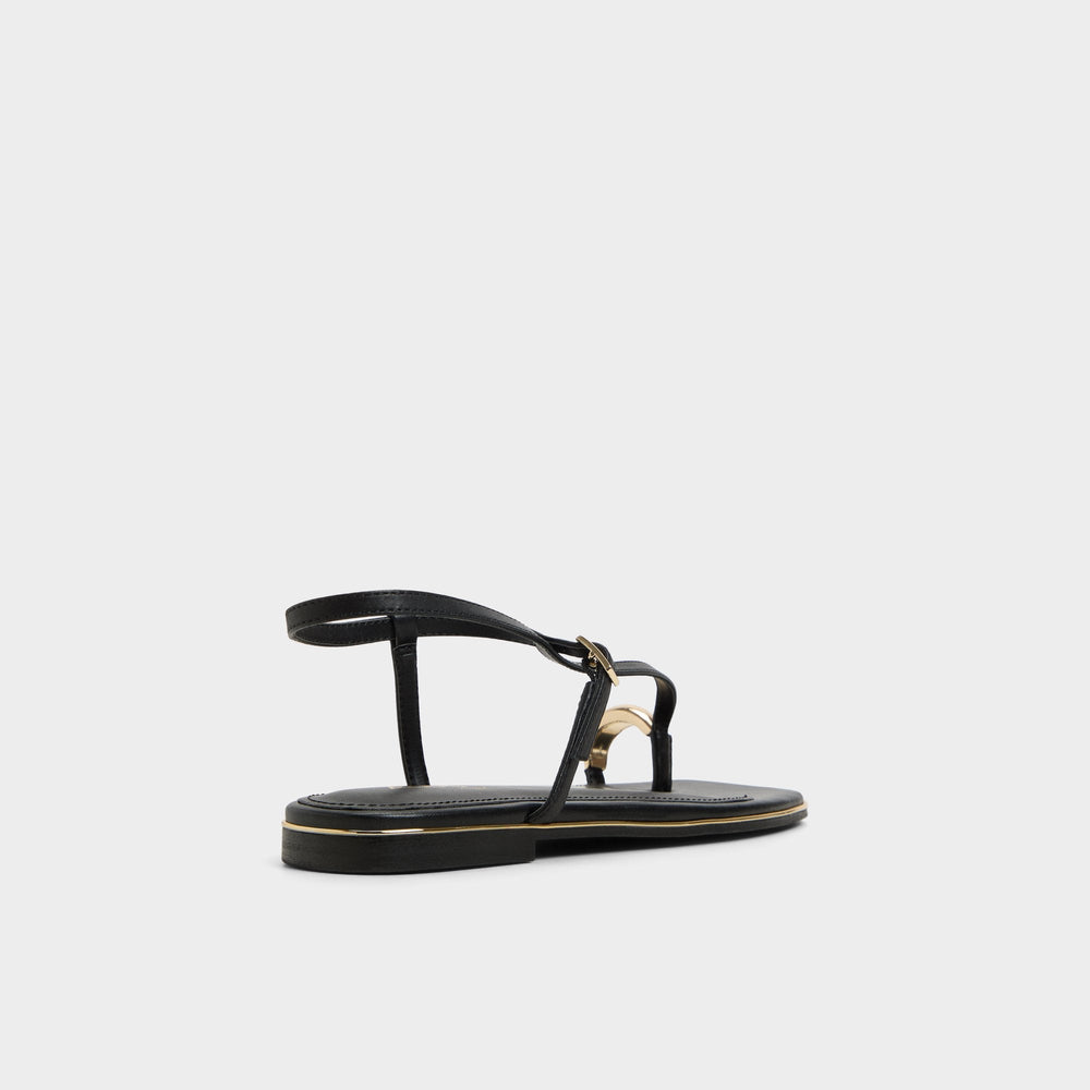 Jomalina Black Women's Flats - Strappy flat sandal