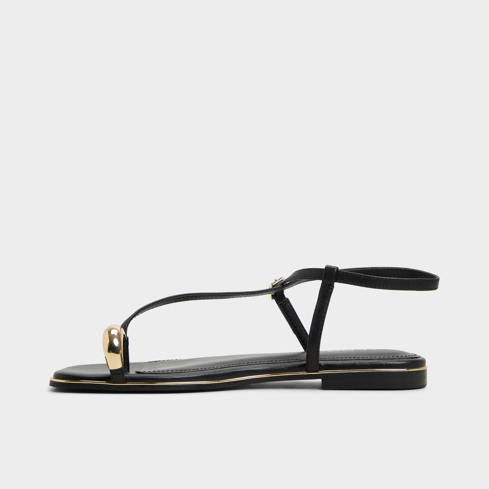 Jomalina Black Women's Flats - Strappy flat sandal