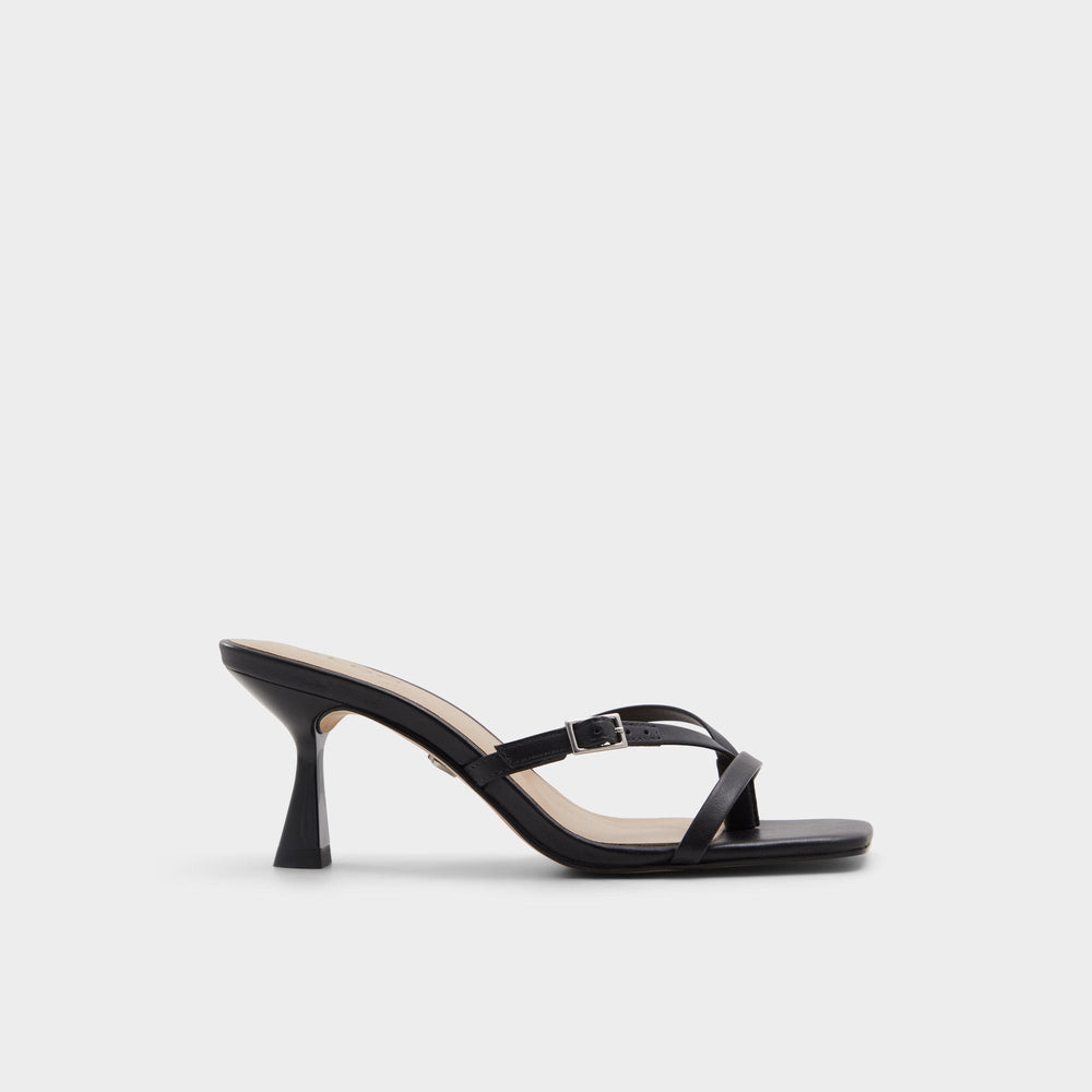 Gannever Black Women's Thong Sandals - Heeled flip flop Stiletto heel