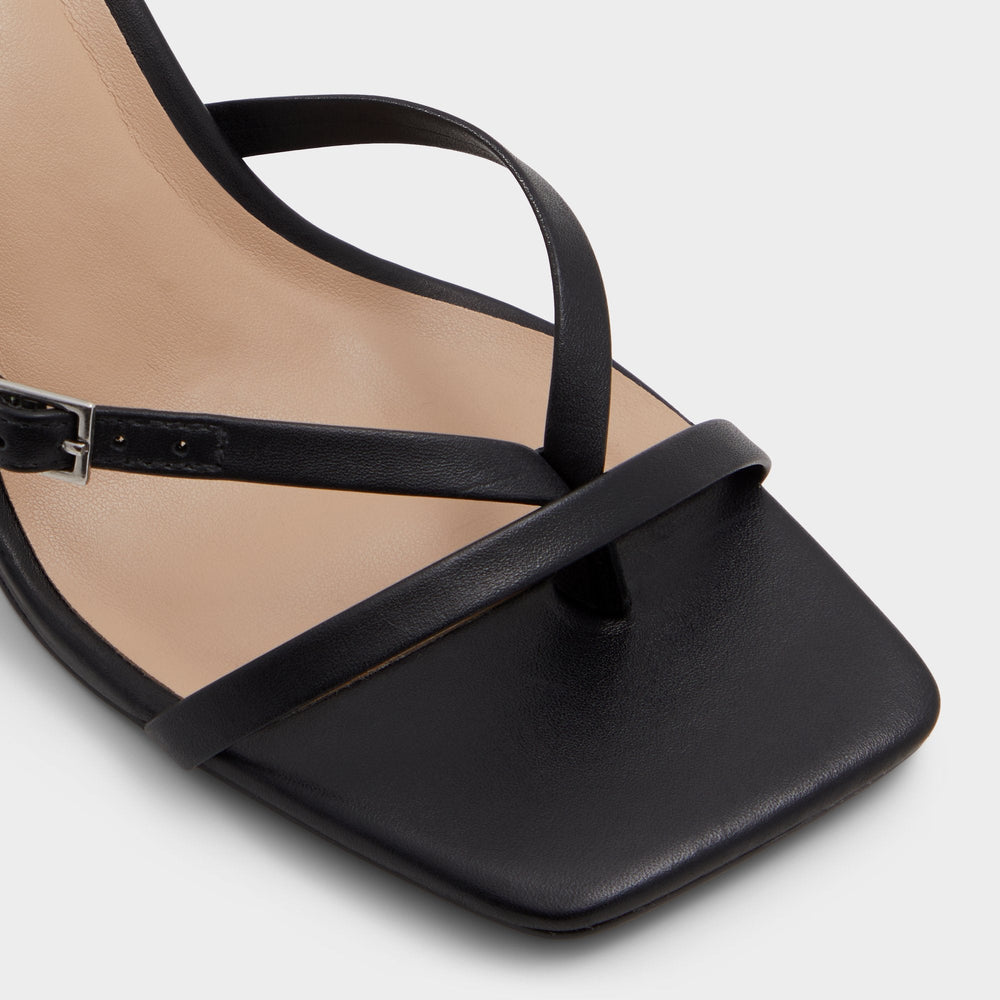 Gannever Black Women's Thong Sandals - Heeled flip flop Stiletto heel