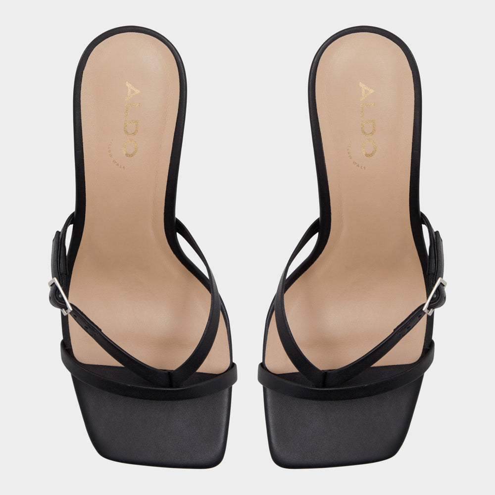 Gannever Black Women's Thong Sandals - Heeled flip flop Stiletto heel